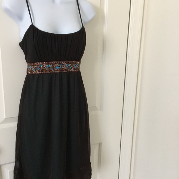 Intrigue Dresses & Skirts - Intrigue Dark Brown Turquoise Hue Beaded Dress. Size M